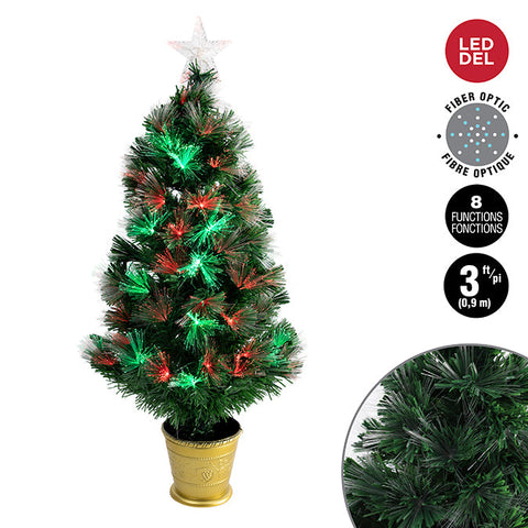 0.9m fiber optic potted tree with star, green, green and red lights