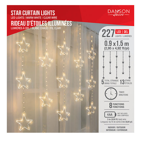 13-star light curtain (1.1 m, 227 microdot LED), indoor/outdoor, 8 functions (warm white)