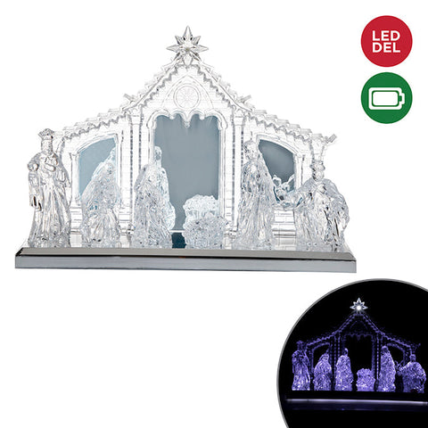 Luminous acrylic and musical nativity on mirror base, b/o, 34x24.5cm