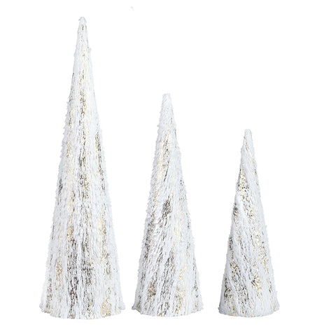 Set of 3 fur cones, white with gold stripes, 38-45.75-61cm h