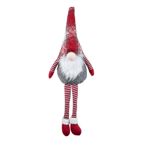 Fabric gnome-santa sitting with hanging legs, red/grey/white 50cm h