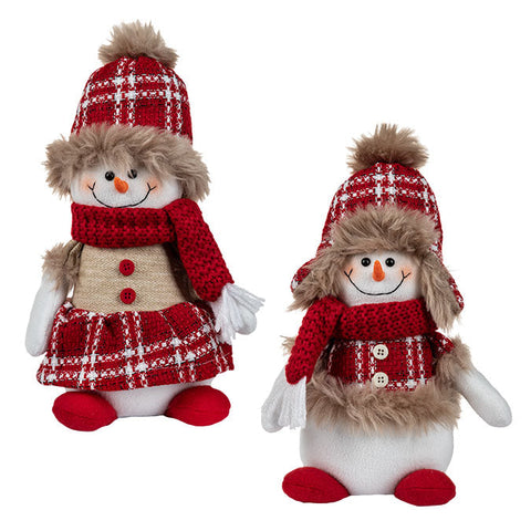 Bonhomme de neige assis en tissu, rouge/beige/blanc, 26 cm h