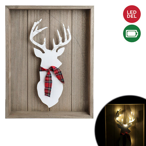 Illuminated wooden wall/table tray with reindeer head 30 x 40cm