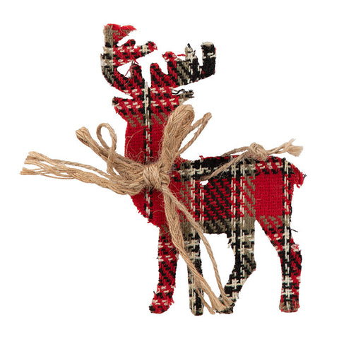 Set of 4 reindeer tartan design decorations in a PVC box, 8x1x14cm