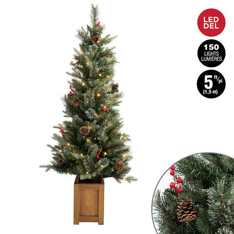 1.5m pre-lit mixed potted tree, wooden pot, 150 warm white lights, 547 tips