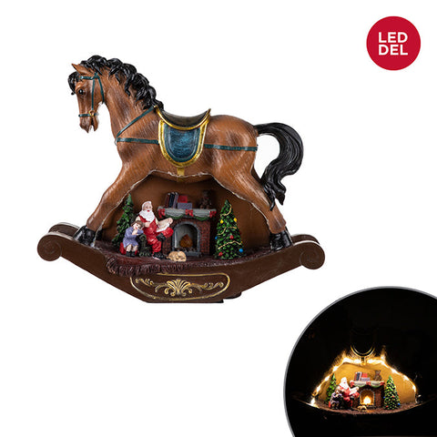 Illuminated brown polyresin rocking horse with tree, battery operated 37.5 x 32cm