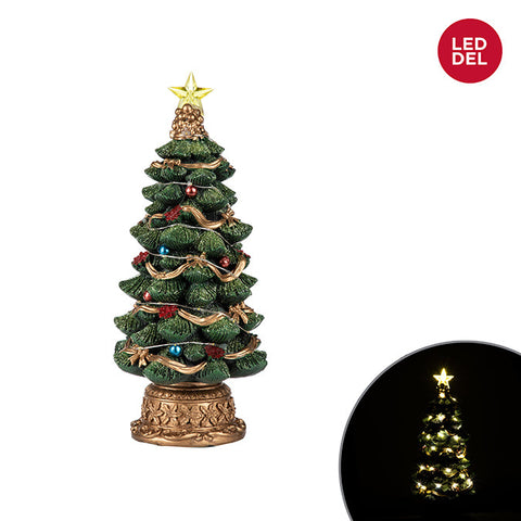 Polyresin Christmas tree with LED light, 12 x 27.5 cm