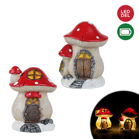 Polyresin mushroom chalet with LED light (7.5x9.2cm)