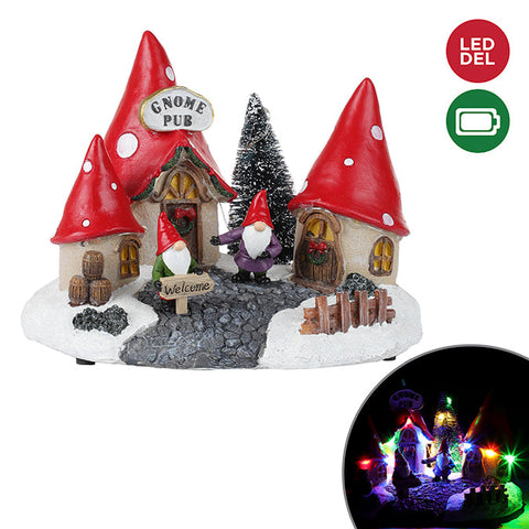 Gnome pub table top in polyresin with LED light, battery operated 22 x 16.2 cm