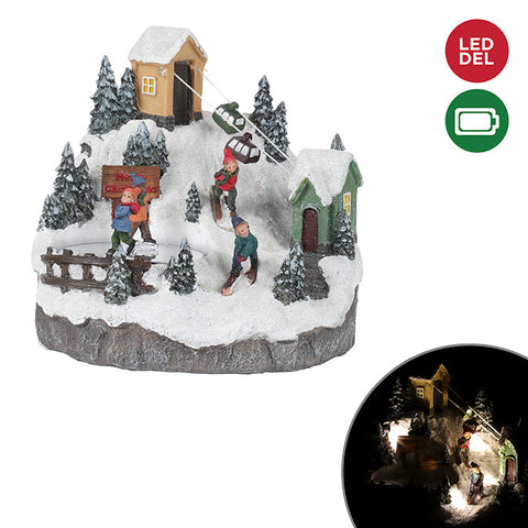 Polyresin winter ice rink scene with led light and rotating ice rink b/o, 16 cm x 15.5 cm