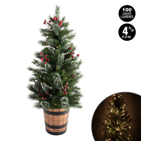 Fir tree in pre-selected mixed pot 1.2m with berries, plastic pot, 100 warm white LED lights, 210 tips