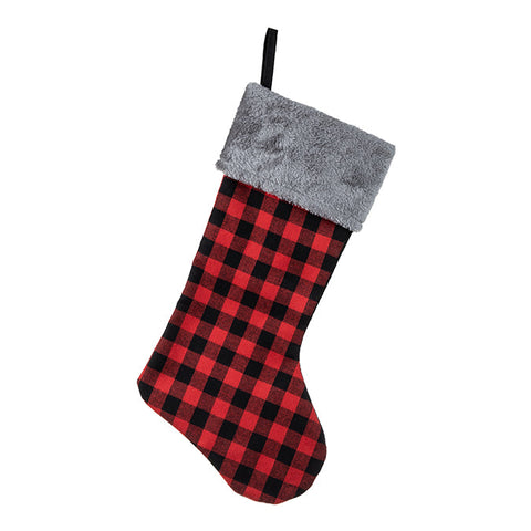 Fabric stockings with fur cuff grey, red/black, 54cm