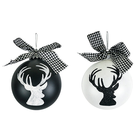 Black and white matte ball decoration, reindeer head (10.5cm)