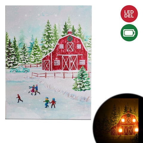 LED light canvas - barn with ice rink, 30cm x 40cm