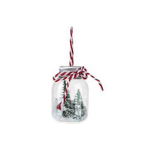 Glass jar decoration, with snow and tree (4.3x6.7cm)