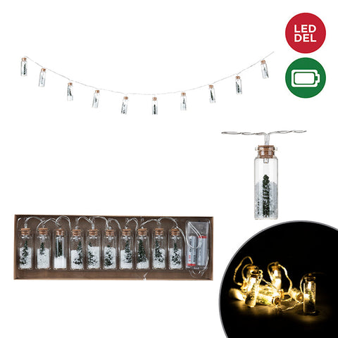 10 glass bottle with interior tree and LED lights (warm white)