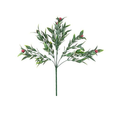 Glittery berry leaves/bush 34cm (green/red)