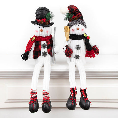 Bonhomme de neige assis en tissu avec jambes pendantes (67 cm)