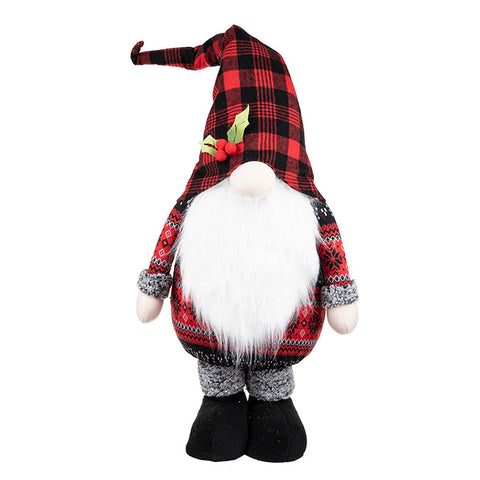 Santa fabric standing gnome, grey/red/white, 74cm h