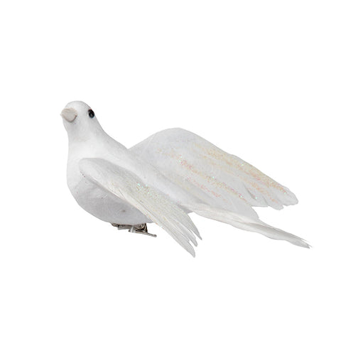 Foam dove with feathers and glitter on clip, white, 14 x 5cm