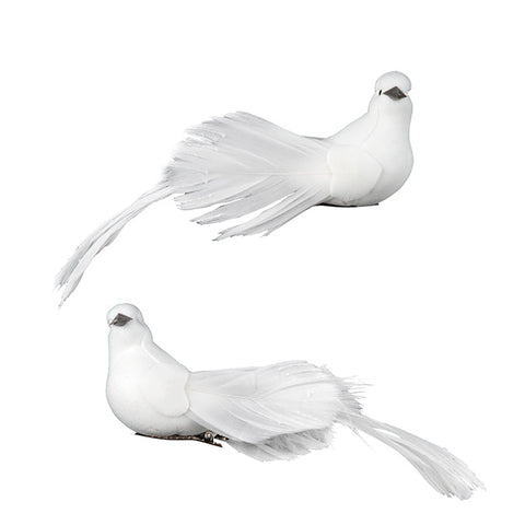 White foam bird with glitter on clip, 2 assorted 17 x 5cm