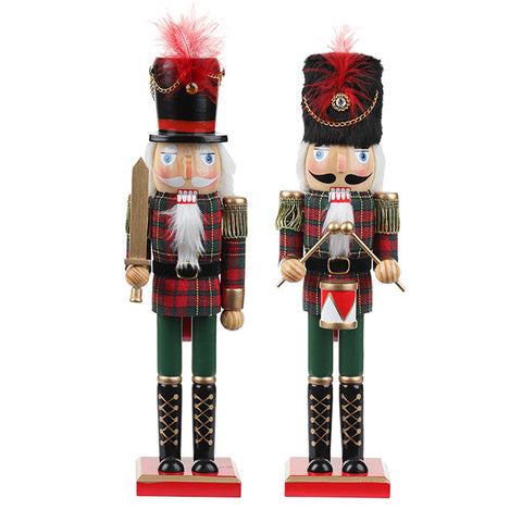 Wooden soldier nutcracker, tartan design (38cm)