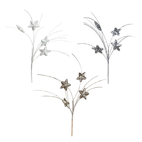 Glitter stars and grass stem 35cm (champagne/silver/white)