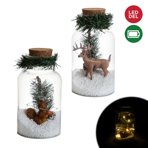 Decorated light pot in transparent glass, warm white (18.5cm)