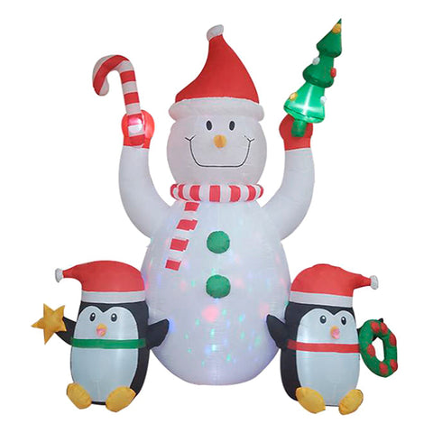 Bonhomme de neige gonflable à led debout avec pingouins (1.83m)