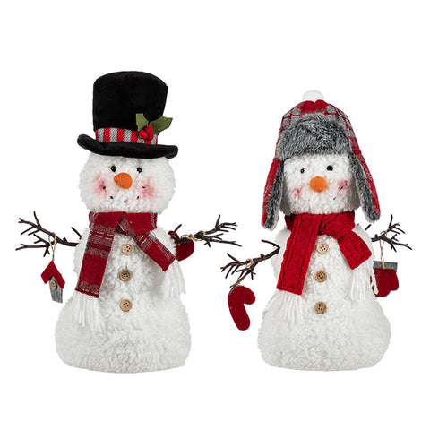 Bonhomme de neige debout en tissu, corps rond et bras de bâton (37cm)