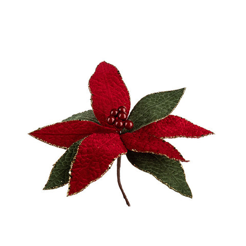 Poinsetia headpiece in fabric 19cm with red berry center, red/green