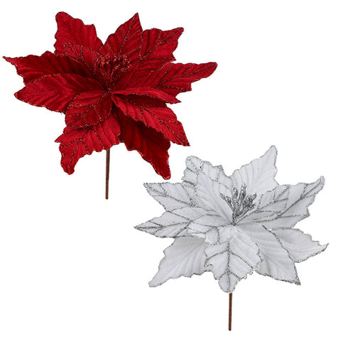 Poinsettia head pick 25x20cm with berry center