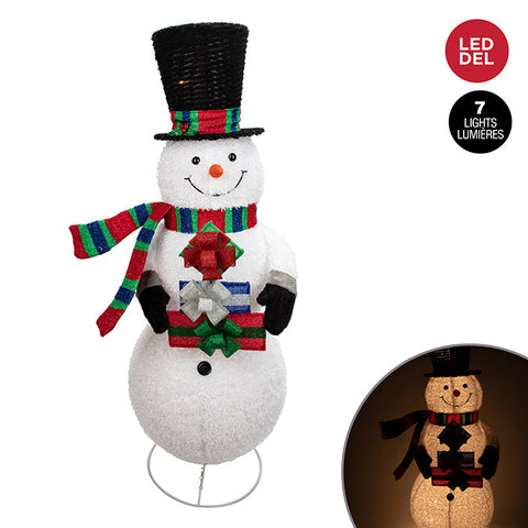 Bonhomme de neige pop-up en tissu (1.52m, 7 lumières LED C7 blanc chaud)