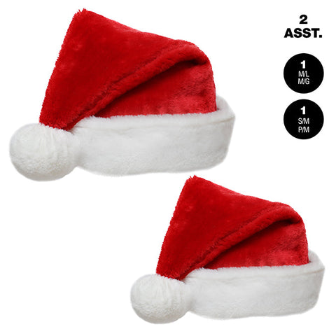 Chapeaux de père noël en peluche rouge 2 tailles rouge/blanc