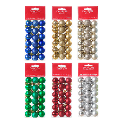 Pack of 18 unbreakable hanging balls shiny/matte/glitter 25mm 6 assorted colors