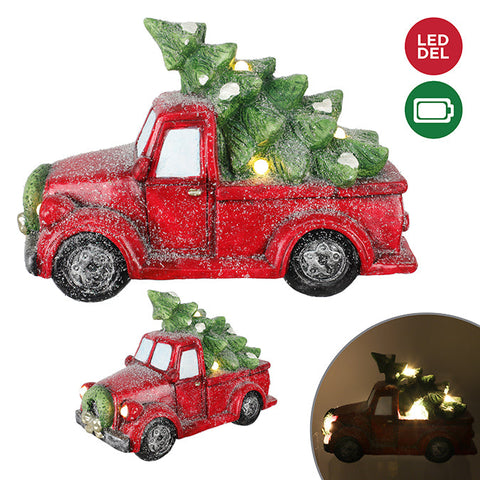 Truck&tree illuminated in polyresin 40.6cm b/o red/green