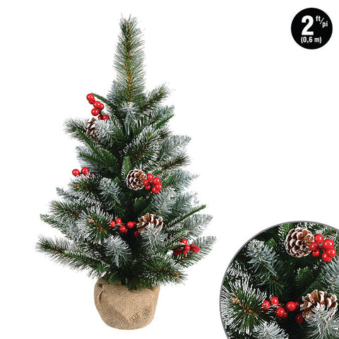 Unlit mixed pine 60cm with berries, jute base