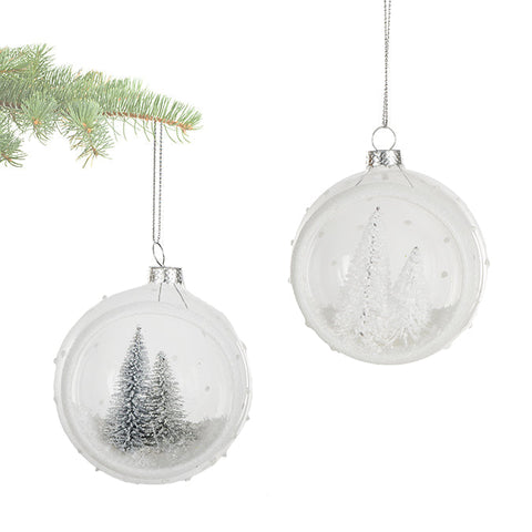 Glass ball ornament with winter scene - White