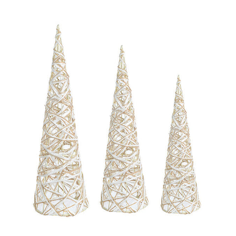 Set of 3 cone trees in jute/paper 40.6cm/49.5cm/61cm white/beige