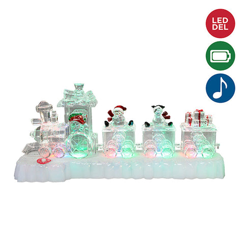 Led light/musical acrylic train 7.62cm x 30.48cm b/o clear