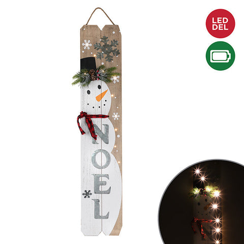 Decorated wooden skis to hang (10 lights - Warm white)