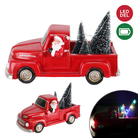 Camion rouge polyrésine avec arbres - Lumières multicolores LED