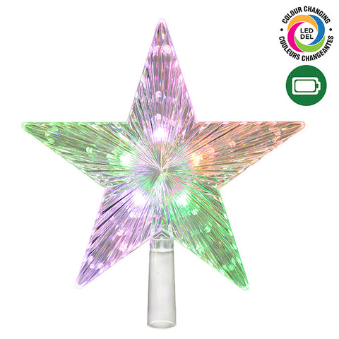 24cm Luminous Acrylic Starry Tree Topper, 10 RGB Colors Changing, Try Me, B/O LED Lights with Timer.