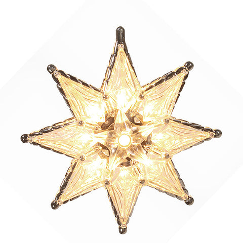 20cm Bright Clear Acrylic Star Tree Top, Silver Trim, 10 Clear Incandescent Lights